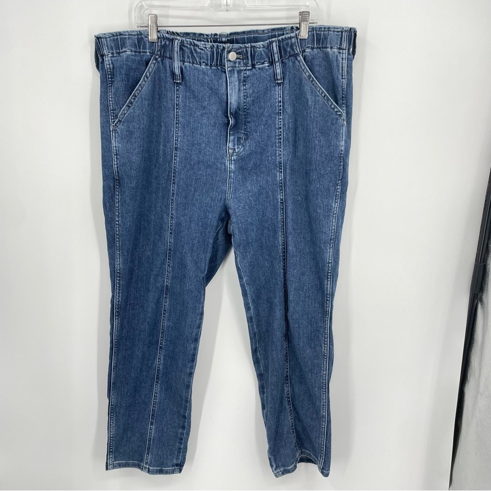 J. Crew High Rise Elastic Waist Ankle Jeans Medium Washed Denim 35 BT037